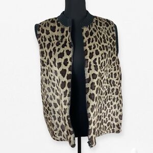 Parkhurst Black and Brown Leopard print Faux Fur Knit Vest L